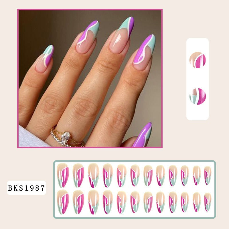 Mid-length almond press on nails Stylish almond nail art
