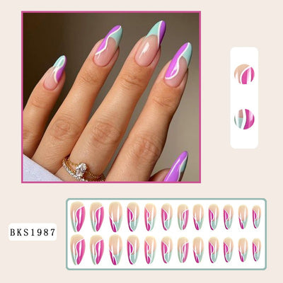 Mid-length almond press on nails Stylish almond nail art