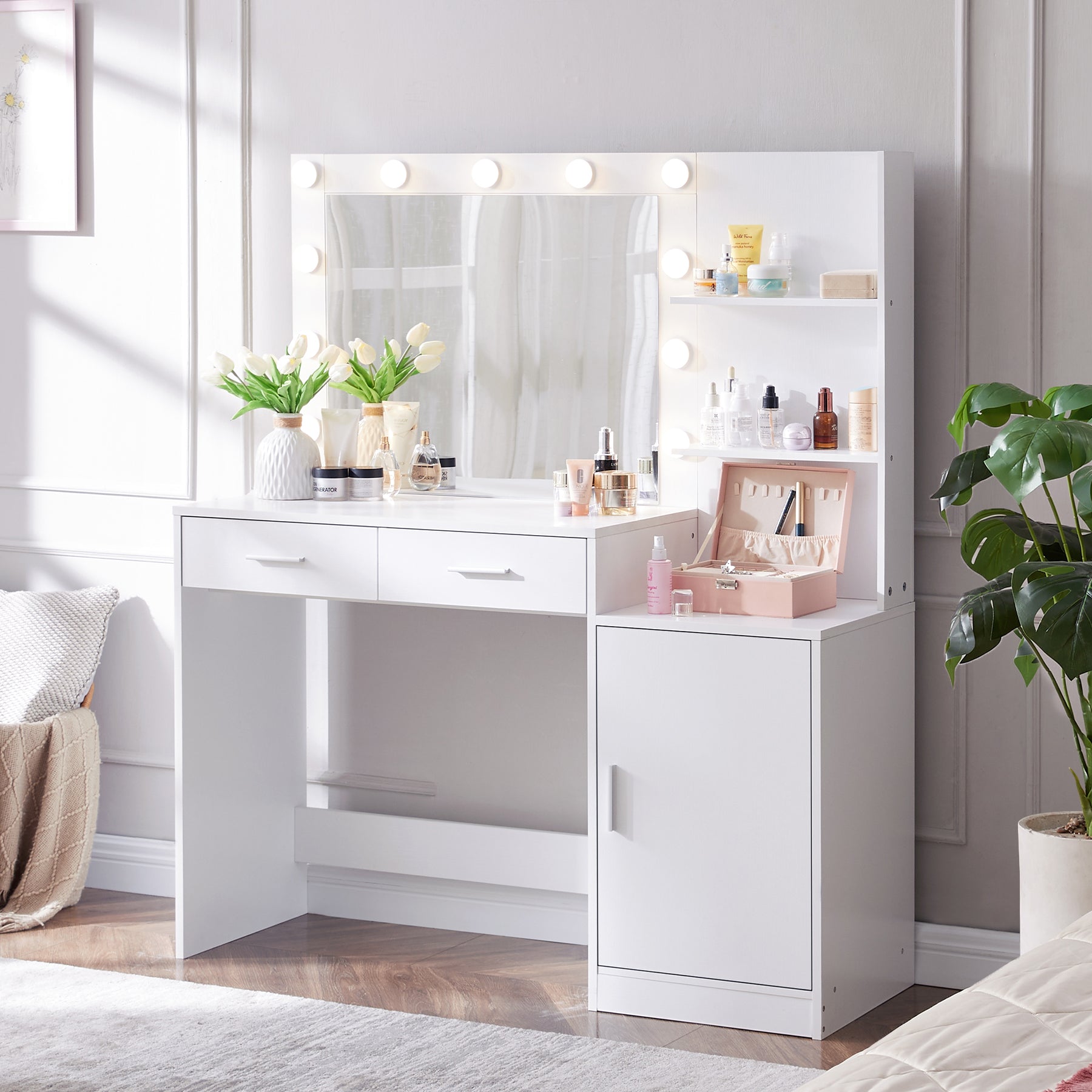 Stylish makeup vanity desk with storage
