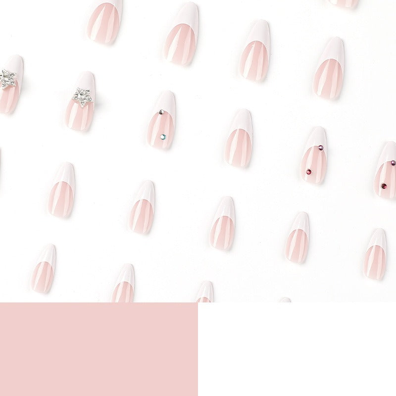 White French Press On Nails – 3D Silver Star Design