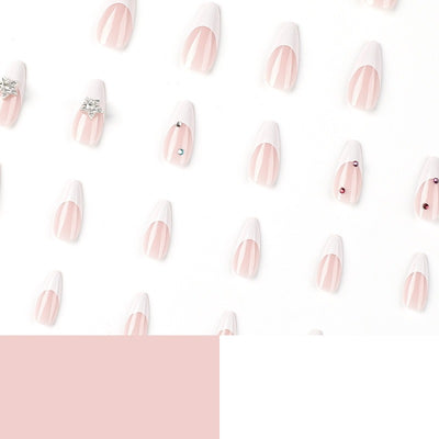 White French Press On Nails – 3D Silver Star Design