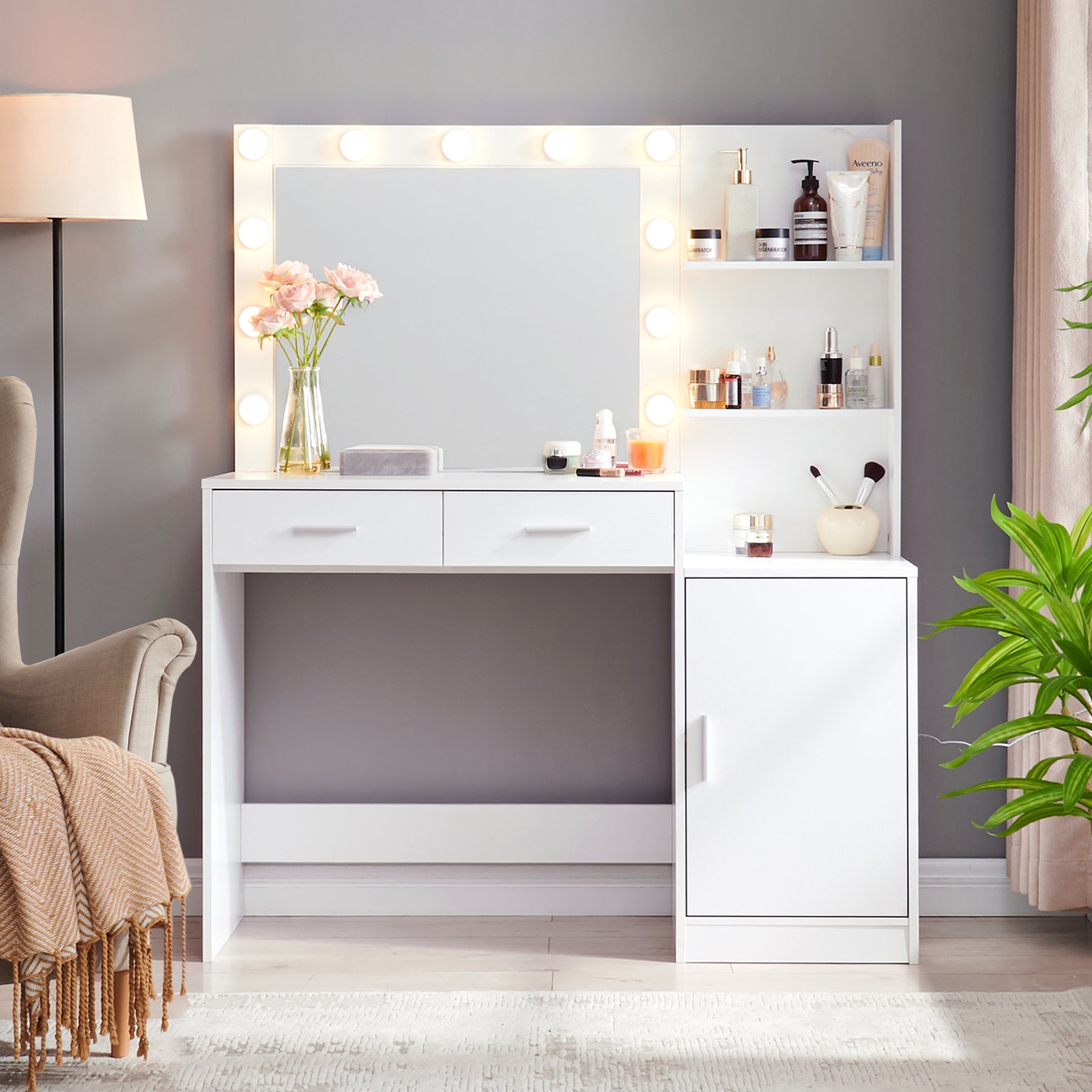Stylish makeup vanity desk with storage
