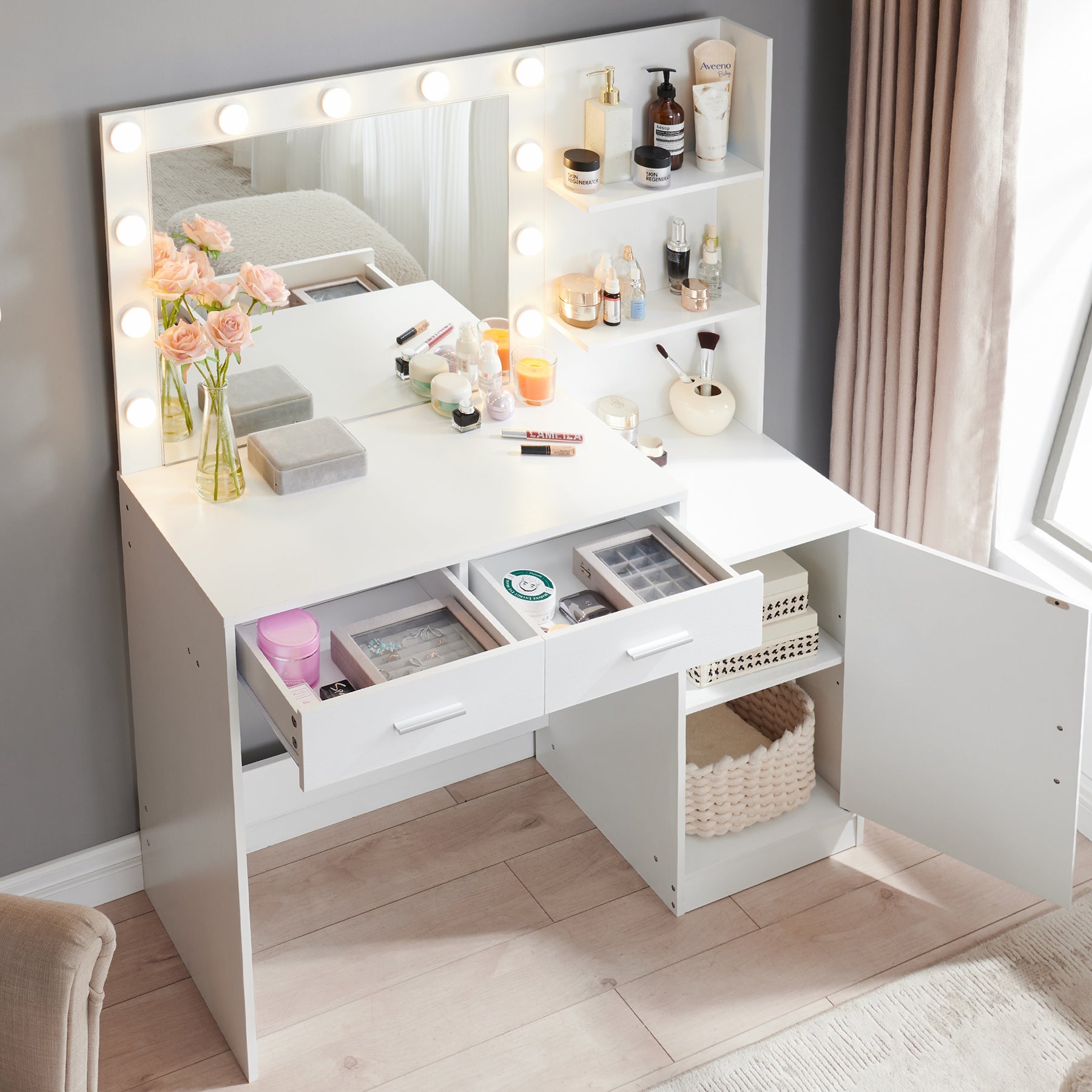Stylish makeup vanity desk with storage